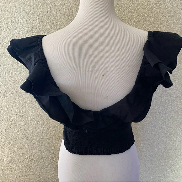 Maeve Anthropologie Smock Top Ruffle Neck Off The Shoulder Black Blouse: 6 - Picture 6 of 12